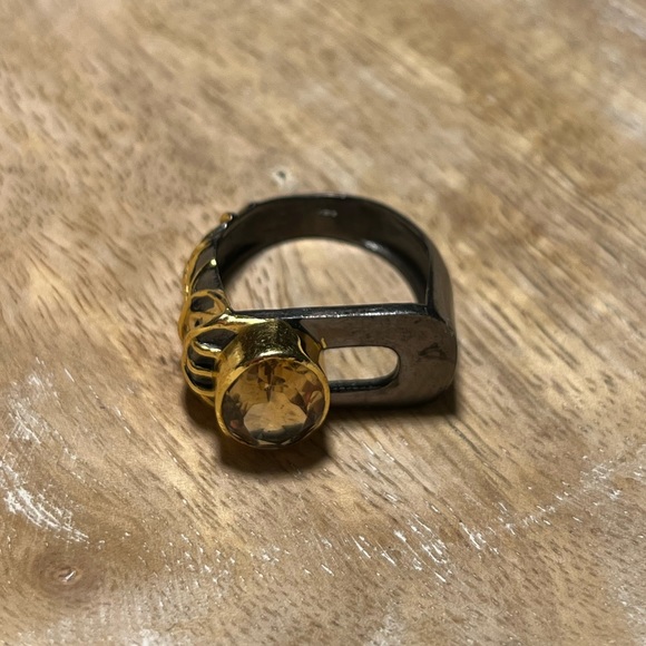 NWOT Black Rhodium 925 Sterling Silver Citrine Crystal Statement Ring - Picture 7 of 16